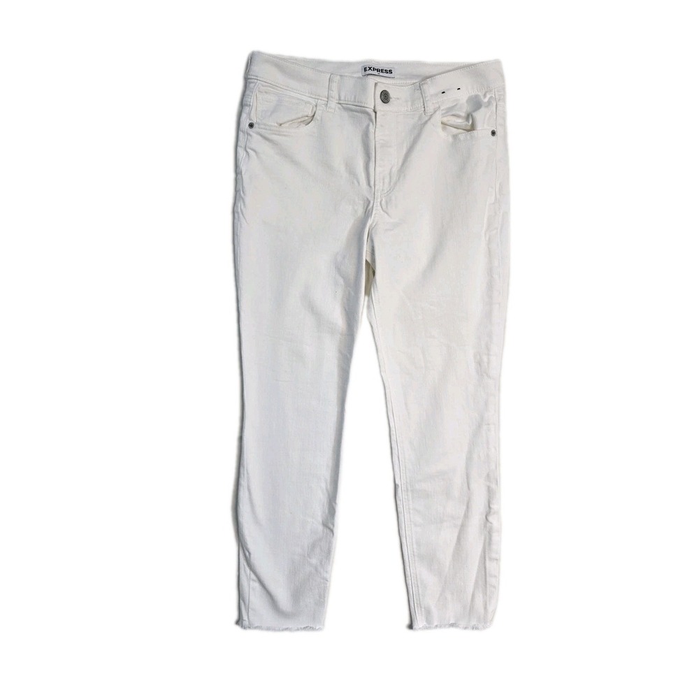 Express Women's Jeans Hi-rise Cropped Legging White 12 Cut Off